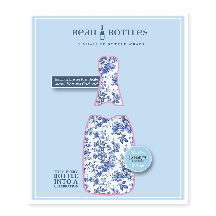 Beau Bottles Grandmillenial Blue Floral Prosecco Bottle Wrap