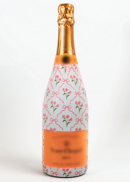 champagne Beau Bottles Pink Bows and Blossoms Champagne Bottle Wrap