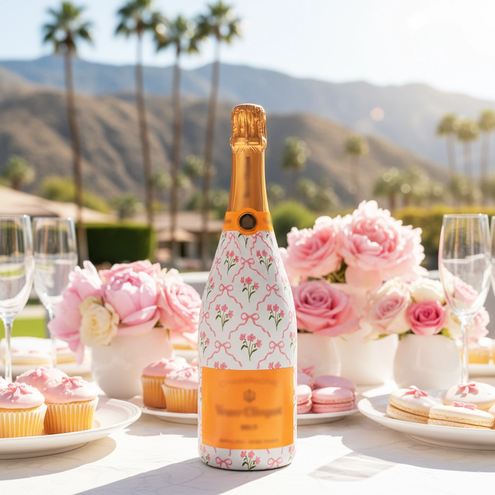 Beau Bottles Pink Bows and Blossoms Champagne Bottle Wrap