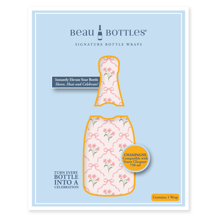 Beau Bottles Pink Bows and Blossoms Champagne Bottle Wrap