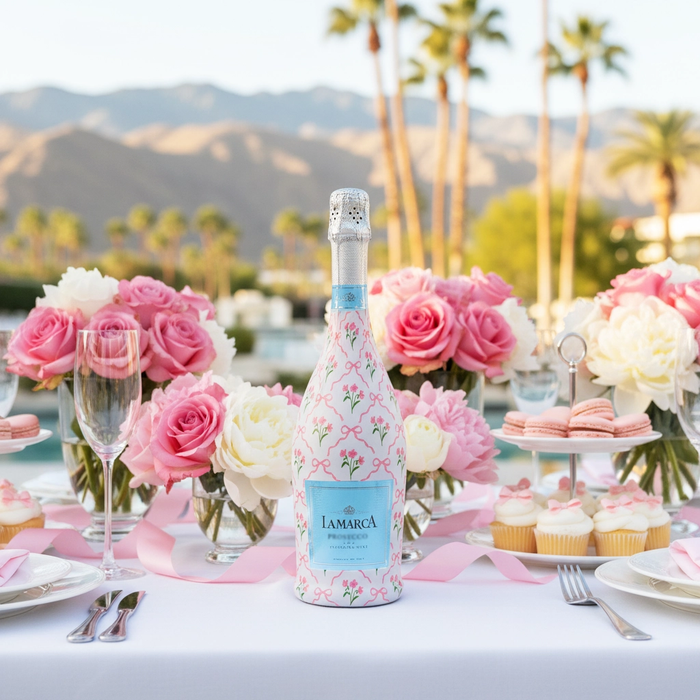 Beau Bottles Pink Bows and Blossoms Prosecco Bottle Wrap