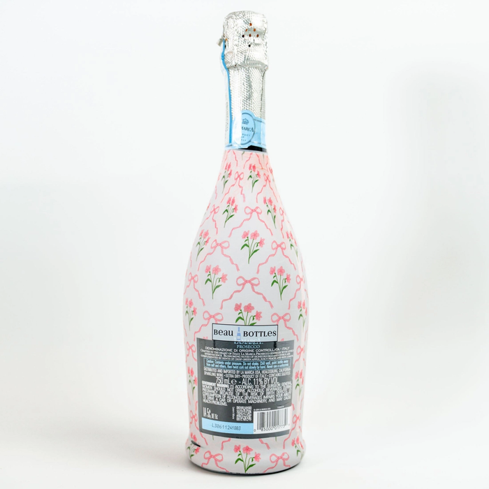 Beau Bottles Pink Bows and Blossoms Prosecco Bottle Wrap