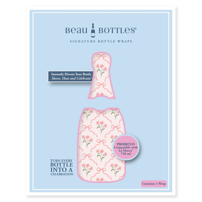 Beau Bottles Pink Bows and Blossoms Prosecco Bottle Wrap