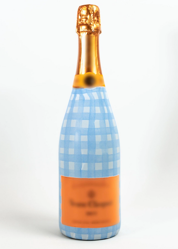 champagne Beau Bottles Powder Blue Picnic Gingham Champagne Bottle Wrap