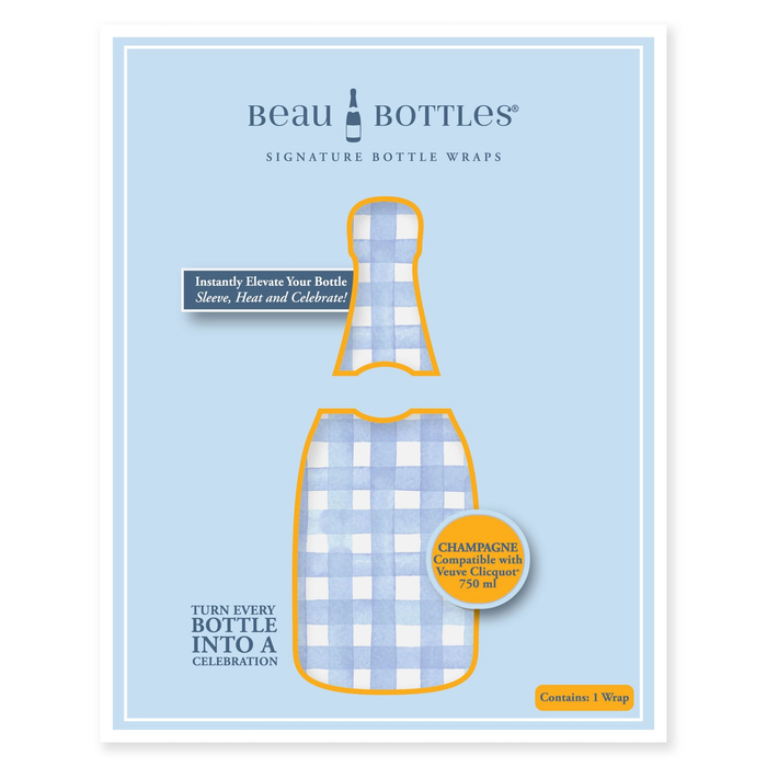Beau Bottles Powder Blue Picnic Gingham Champagne Bottle Wrap