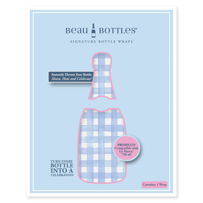 Beau Bottles Powder Blue Picnic Gingham Prosecco Bottle Wrap