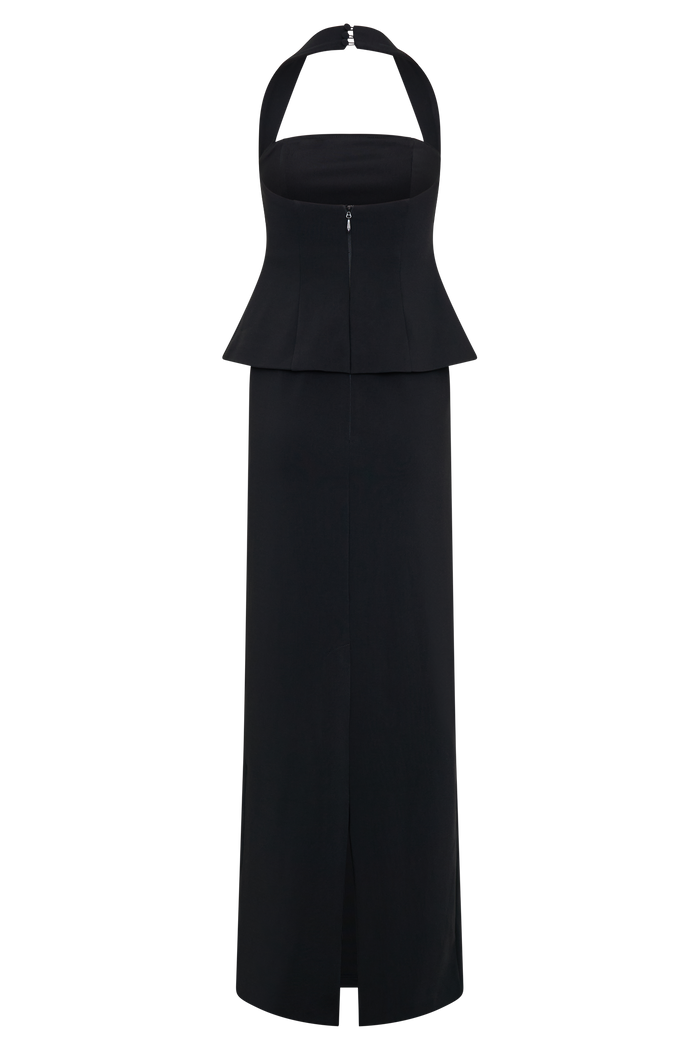 Bertie Peplum Halter Maxi Dress - Black
