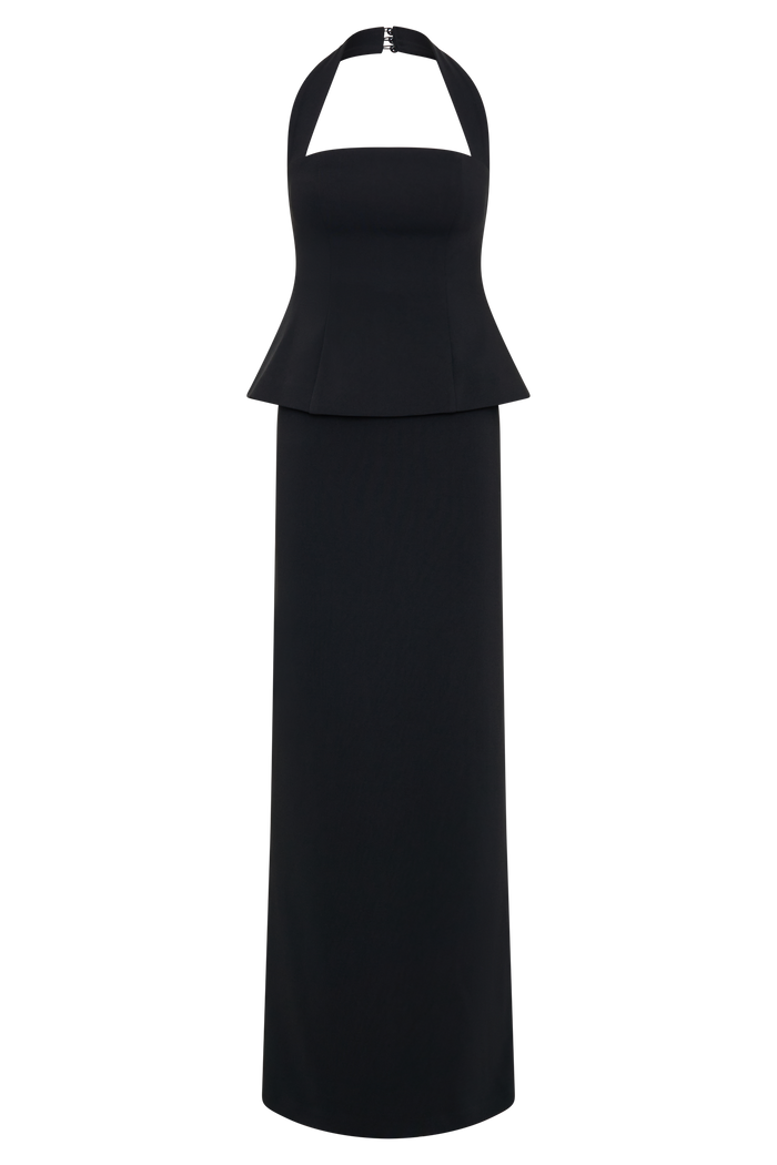 Bertie Peplum Halter Maxi Dress - Black