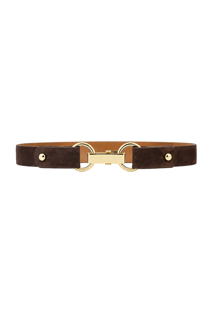 W. Kleinberg Bit Buckle Belt in coffee suede with gold buckle