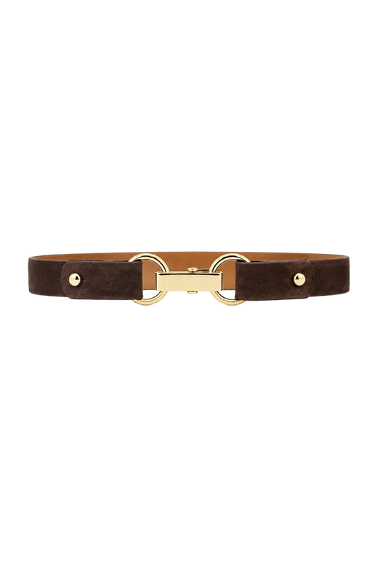 W. Kleinberg Bit Buckle Belt in coffee suede with gold buckle