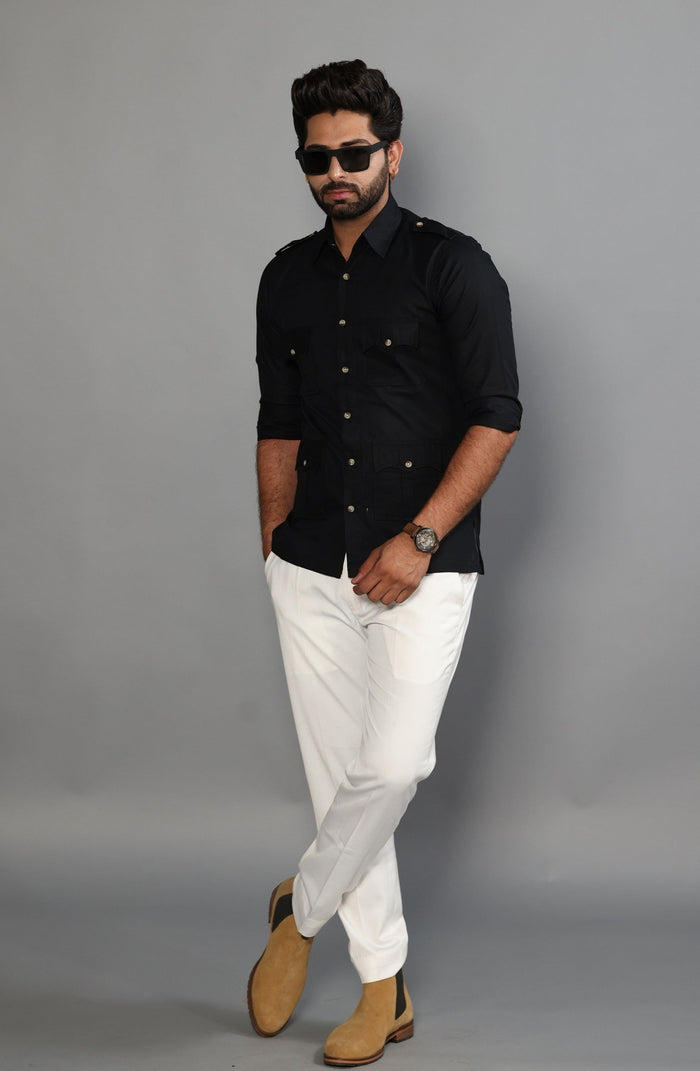 Black Color Turkish Linen Hunting Shirt