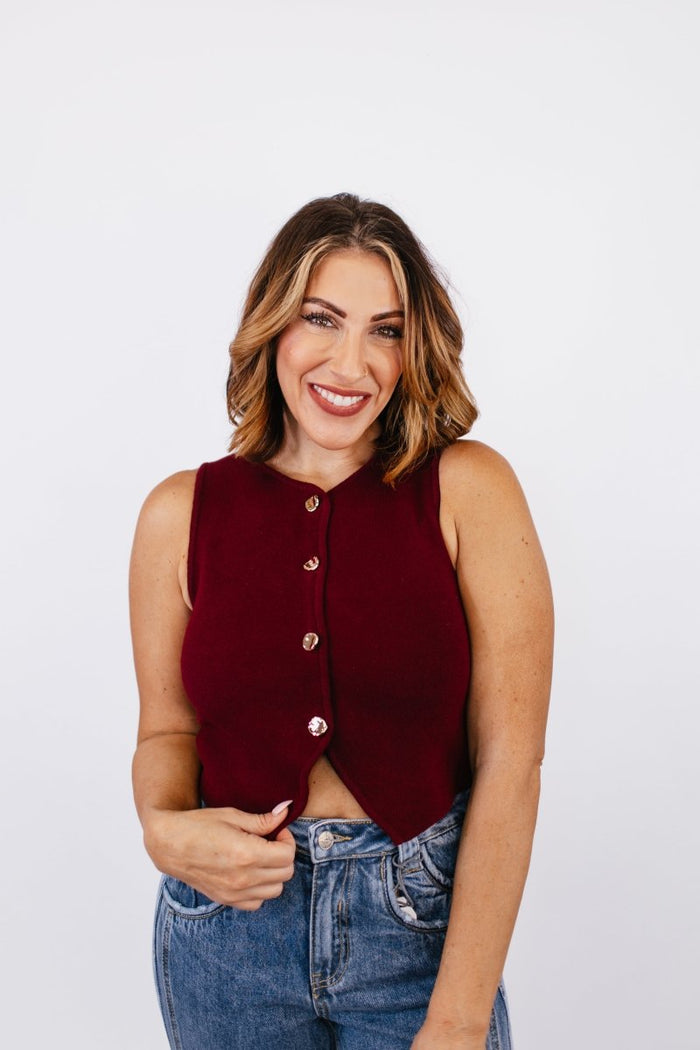Split Decision Vest in Red Wood - FINAL SALE - Macoma Boutique110 Tanks
