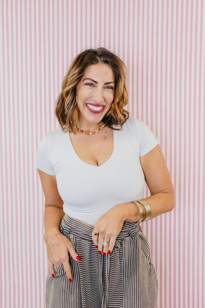 BLACK FRIDAY DEAL:Flawless Fit Bodysuit in Silver - Macoma Boutique100 Short Sleeve