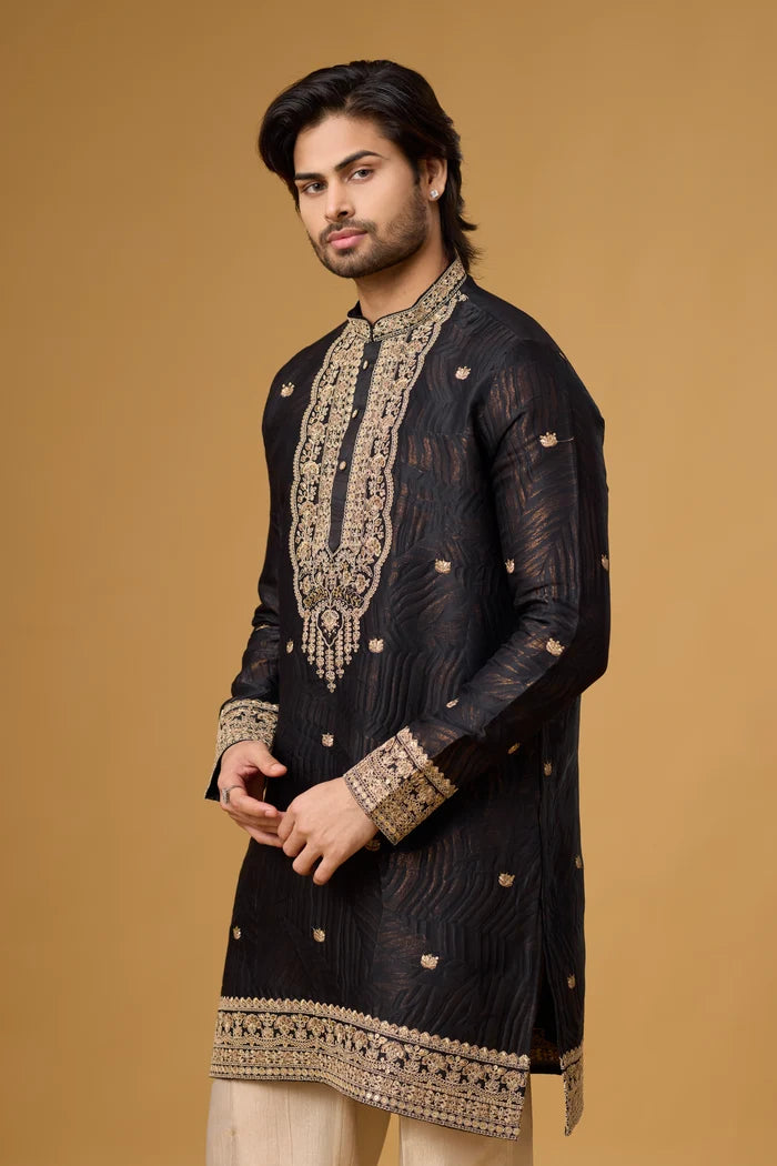 Black Festive Kurta Set for Men – Wedding & Reception Wear | Mahavir NX