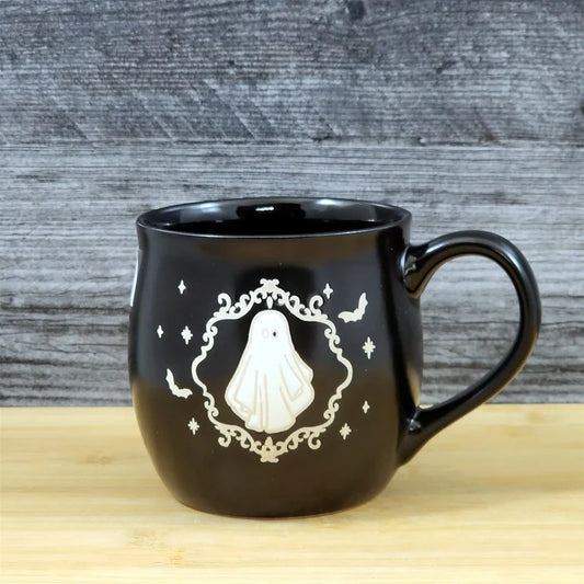 Black Halloween Ghost Mug Spooky Bat's Ceramic Coffee Tea Cup by Blue Sky 18oz