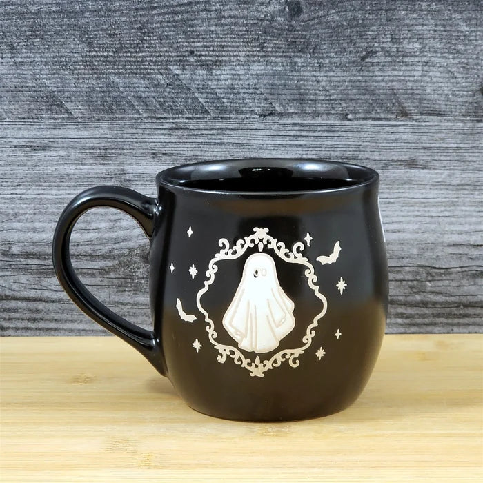 Black Halloween Ghost Mug Spooky Bat's Ceramic Coffee Tea Cup by Blue Sky 18oz