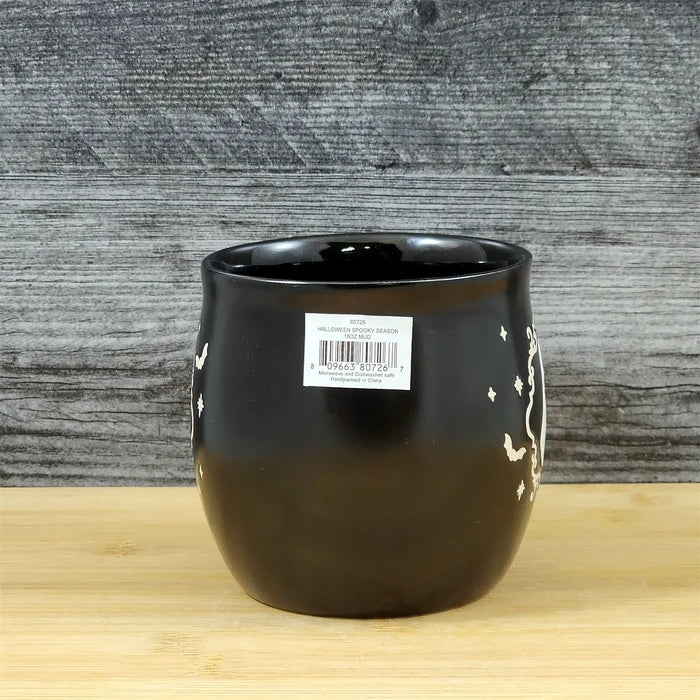 Black Halloween Ghost Mug Spooky Bat's Ceramic Coffee Tea Cup by Blue Sky 18oz