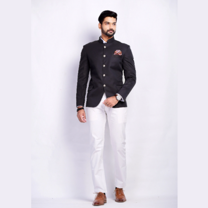 Black Jodhpuri Bandhgala Suit with White Trouser