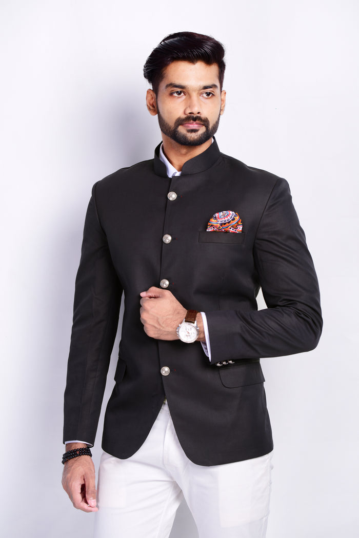 Black Jodhpuri Bandhgala Suit with White Trouser