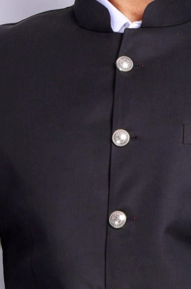 Black Jodhpuri Bandhgala Suit with White Trouser