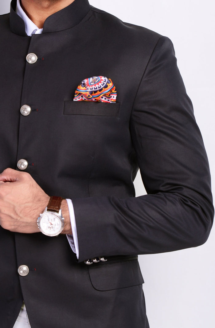 Black Jodhpuri Bandhgala Suit with White Trouser