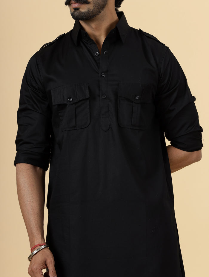 Black Pathani Kurta Pajama Set for Men