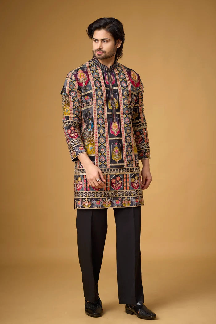 All Over Embroidered Black Kurta Set – Wedding Ethnic Wear | Mahavir NX