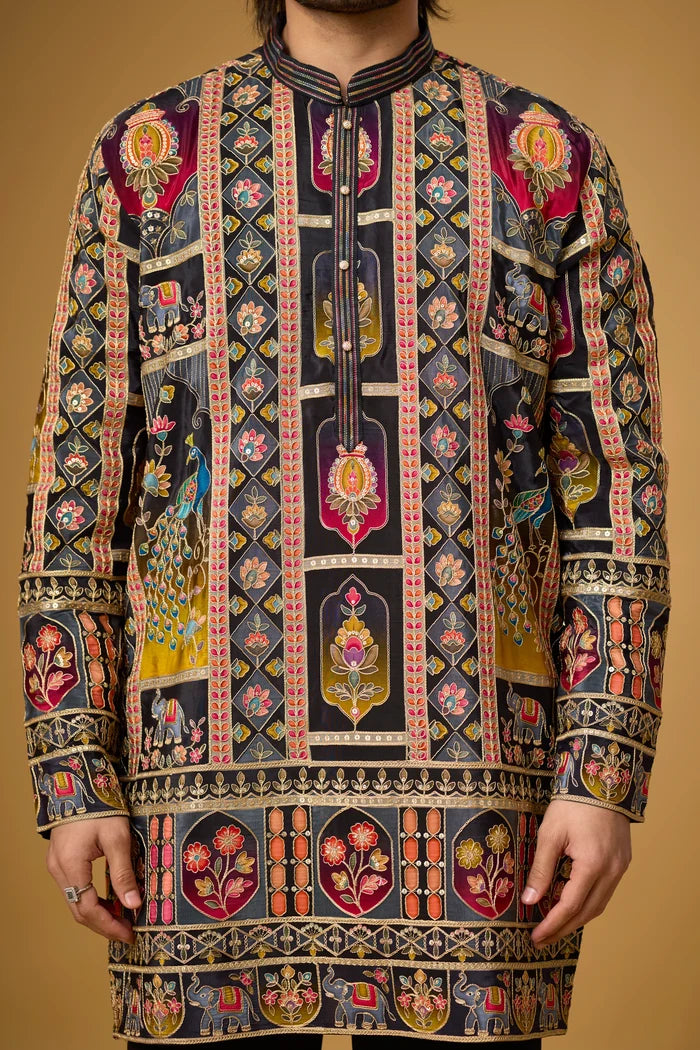 Designer Heritage Pattern Ethnic Kurta – Back View | Mahavir NX