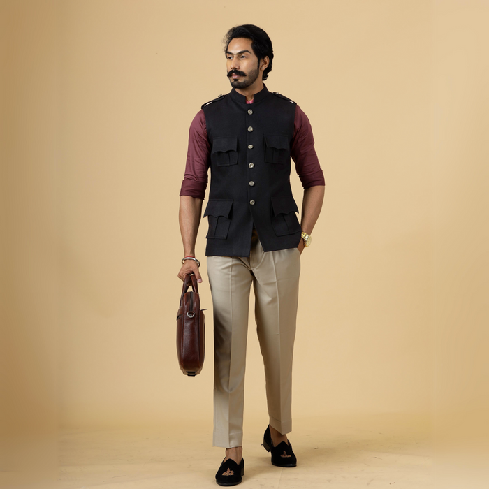 Black Semi-Hunting Rajputana Jacket