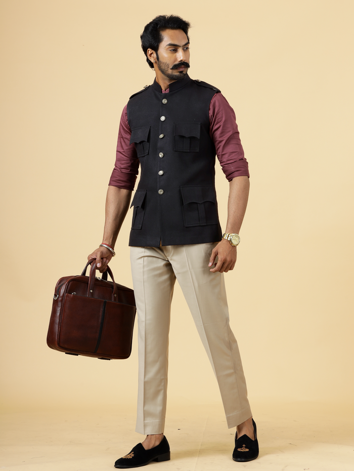 Black Semi-Hunting Rajputana Jacket
