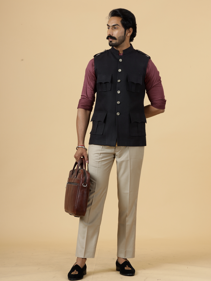 Black Semi-Hunting Rajputana Jacket