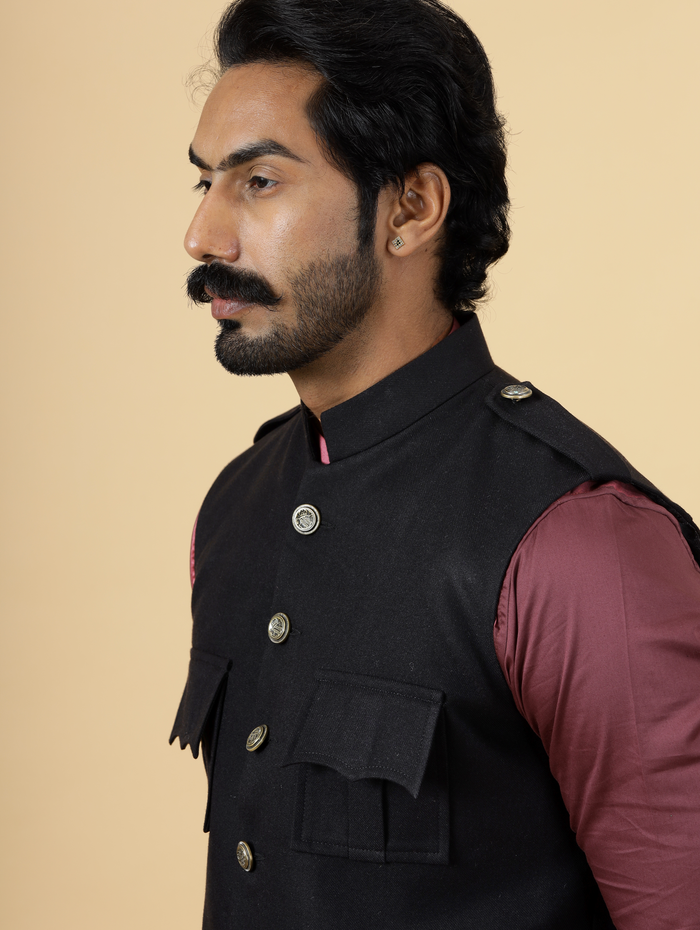Black Semi-Hunting Rajputana Jacket