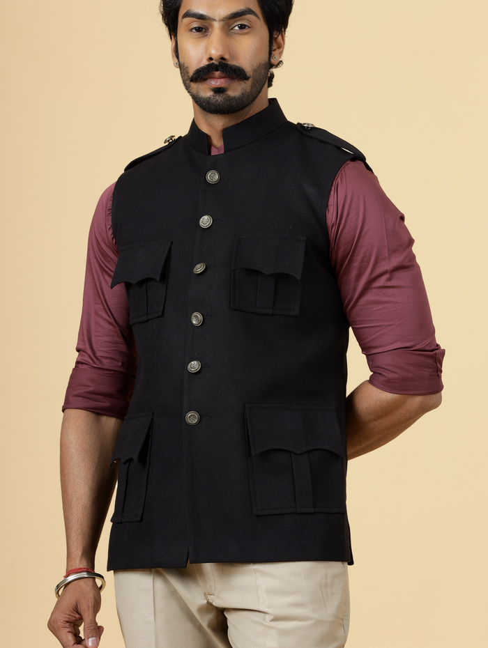 Black Semi-Hunting Rajputana Jacket