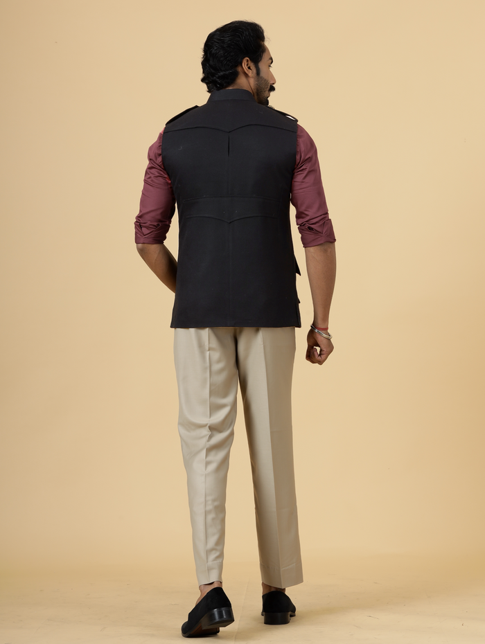 Black Semi-Hunting Rajputana Jacket