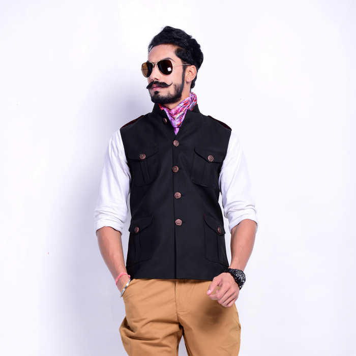 Black Tweed Half Hunting Style Jacket