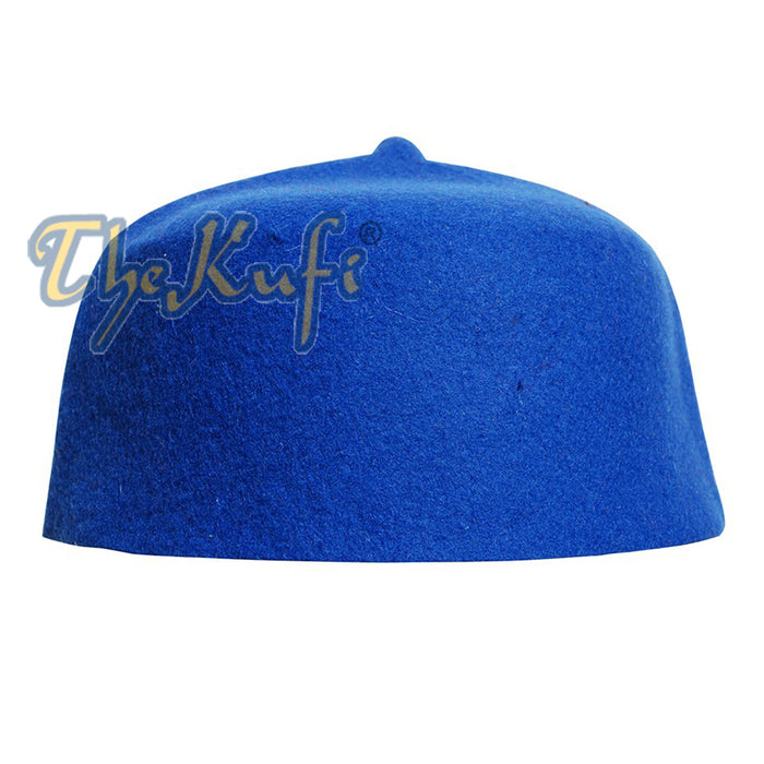Blue Felt Wool Fez Hat with Tip Kufi Prayer Cap