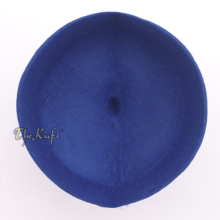 Blue Felt Wool Fez Hat with Tip Kufi Prayer Cap