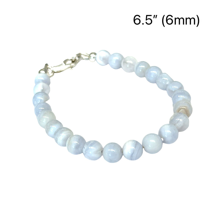 One 6.5'' (6mm) Blue Lace Agate gemstone bracelet w/ SS lobster claw