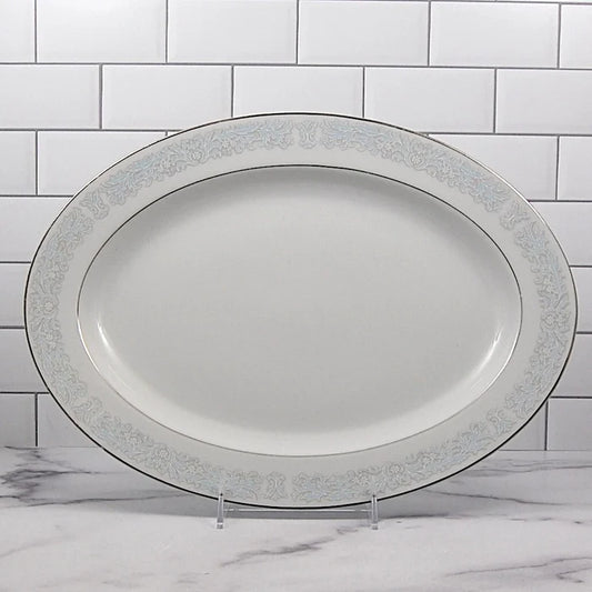 Bluedale Oval Serving Platter 10" Ceramic Blue White Flowers by Fine China Japan