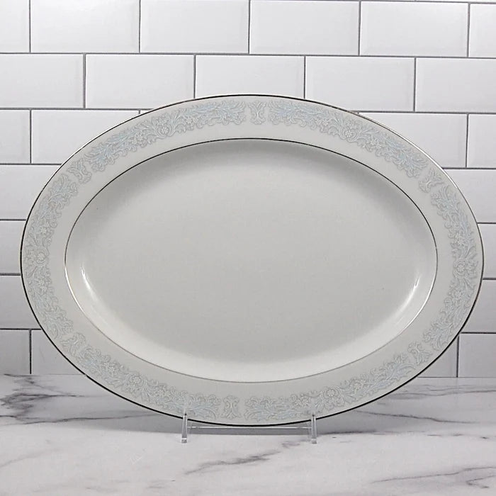Bluedale Oval Serving Platter 14" Ceramic Blue White Flowers by Fine China Japan
