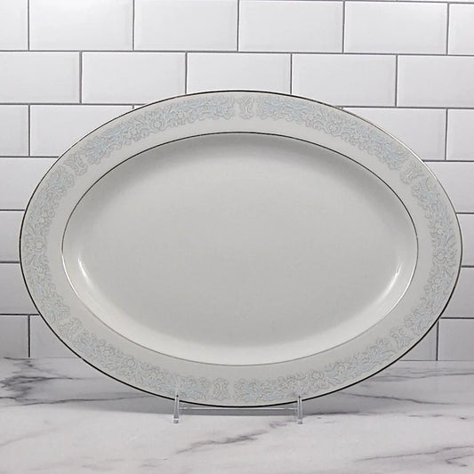 Bluedale Oval Serving Platter 14" Ceramic Blue White Flowers by Fine China Japan