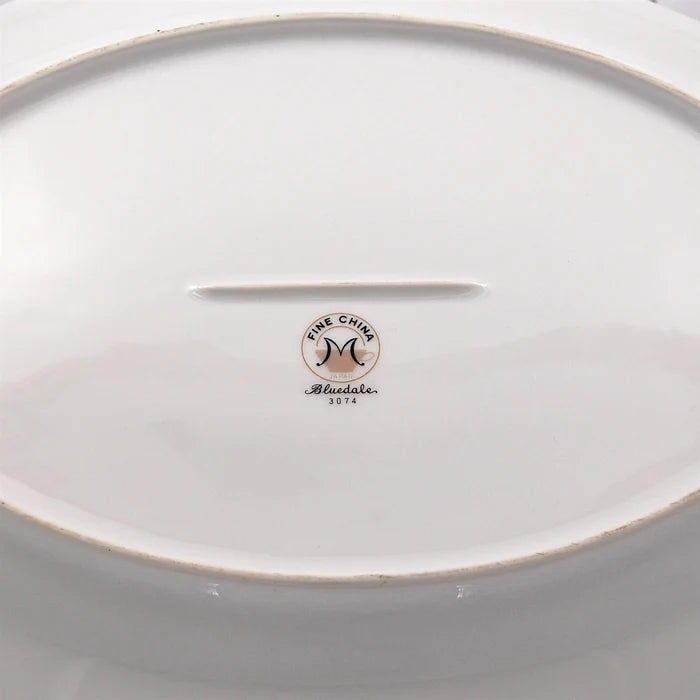 Bluedale Oval Serving Platter 14" Ceramic Blue White Flowers by Fine China Japan