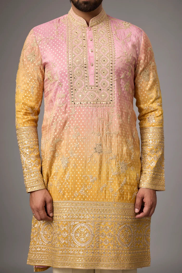 Designer Gold Embroidered Ethnic Kurta – Side View | Mahavir NX
