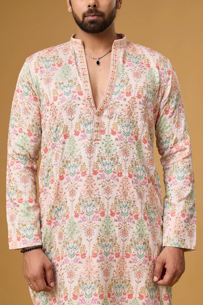 Blush Ivory Ethnic Kurta Set for Men – Side View | Mahavir NX