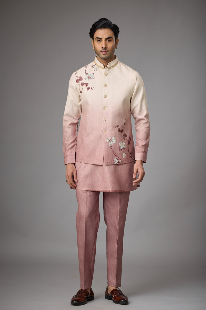 Blush Pearl floral jacket kurta set | Mahavir NX