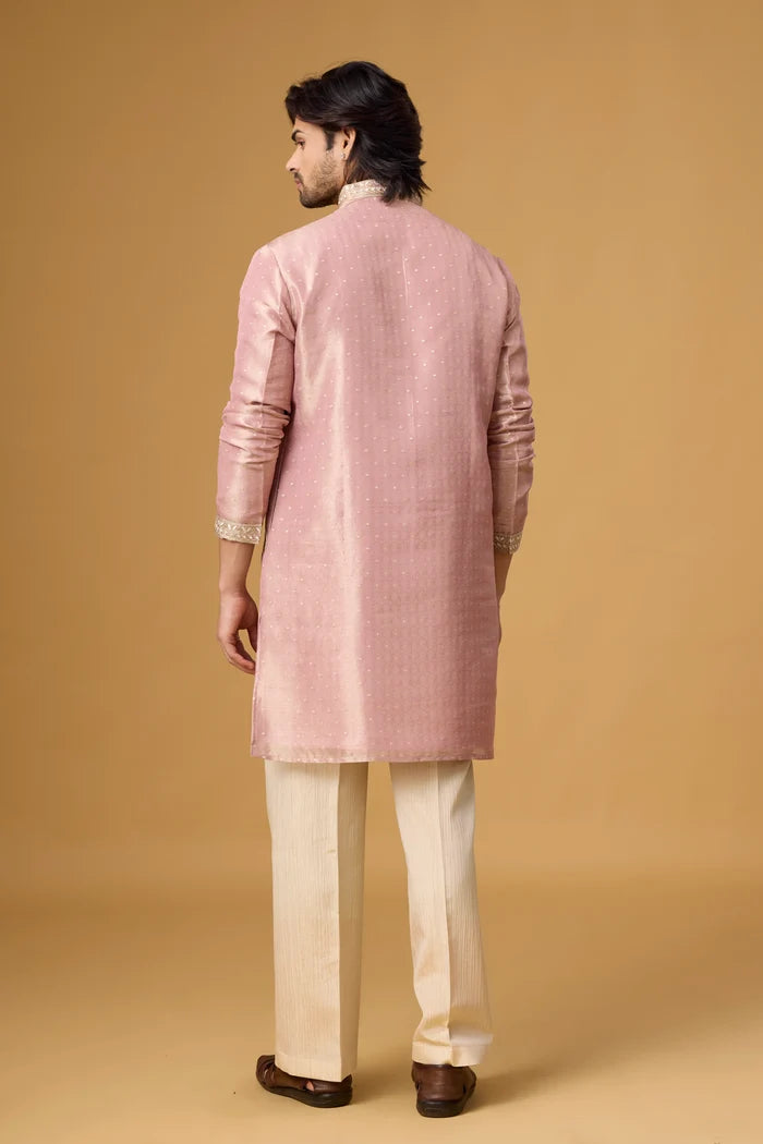 Blush Rose Kurta Pajama Set for Men – Front View | Mahavir NX