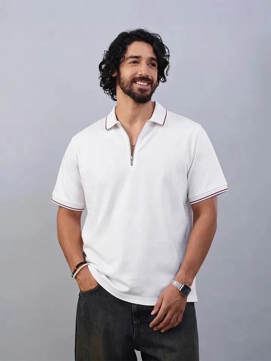 Bolt White Cotton Polo T-Shirt in style