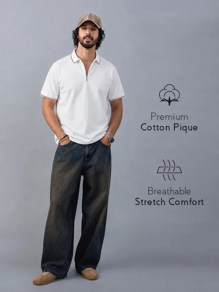Bolt White Cotton Polo T-Shirt full view