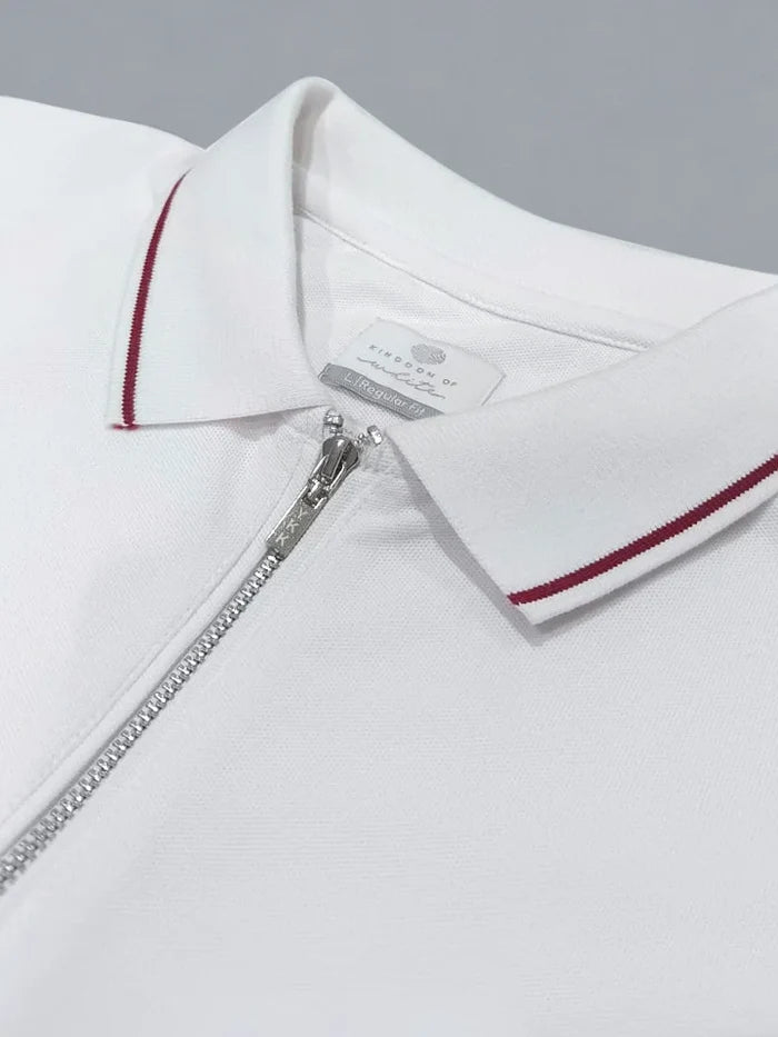 Bolt White Cotton Polo T-Shirt zip