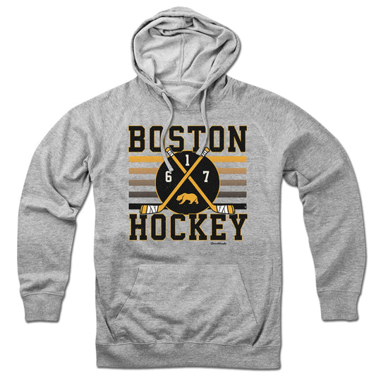 Boston Hockey Crossed Sticks Hoodie | Gray / 2XL